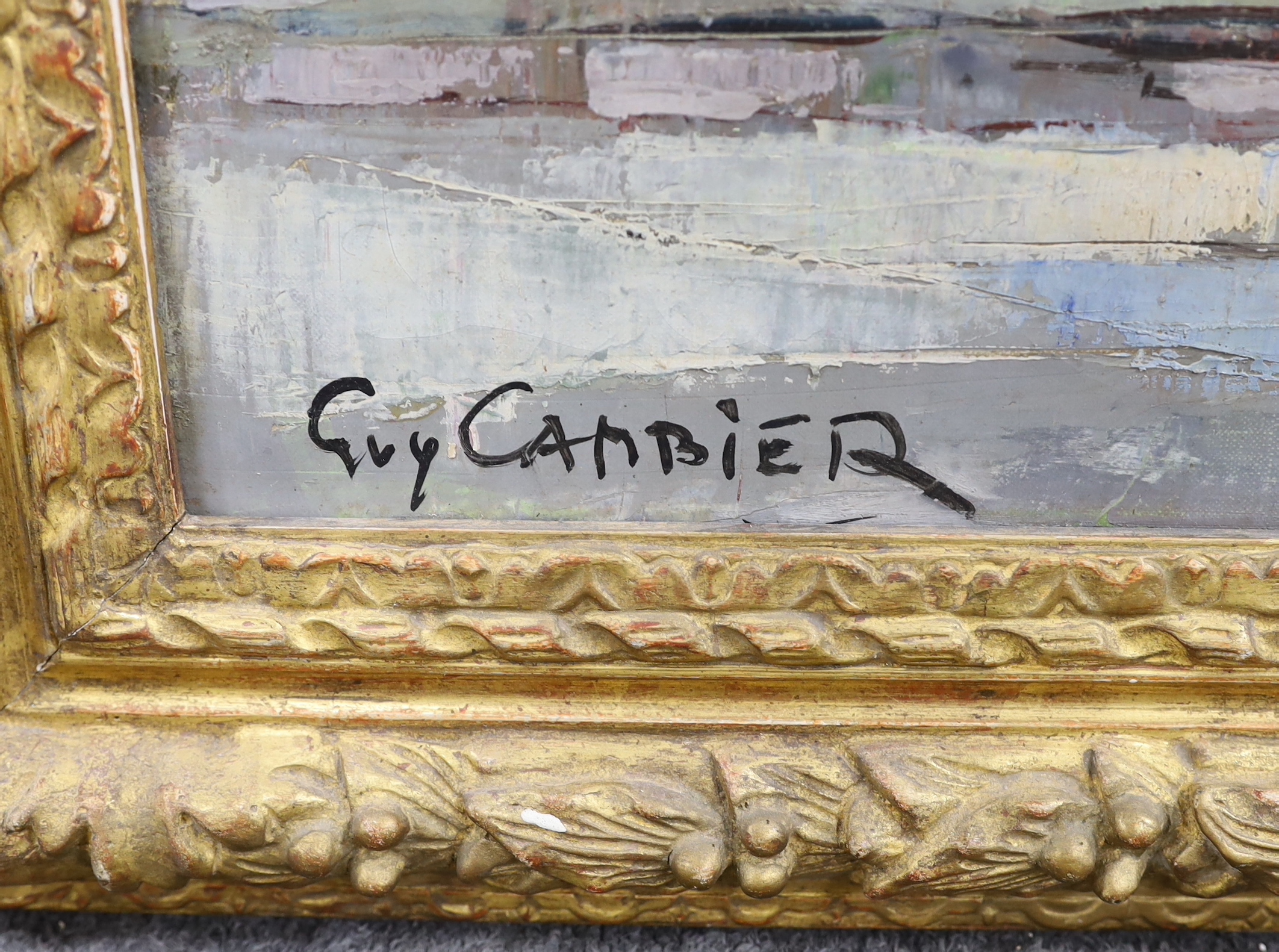 Guy Cambier (1923-2008), oil on canvas, Street scene with horse and carriage, signed, 63 x 52cm